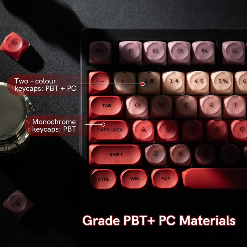Rainy75 PBT Keycaps, Lipstick Red Jelly Keycap Berry Kiss Theme Foundation MOA Profile, 128 Keys Elegant Cute Custom Key caps for 61/68/84/87/98/100 Cherry Gateron MX Mechanical Keyboards - Image 2
